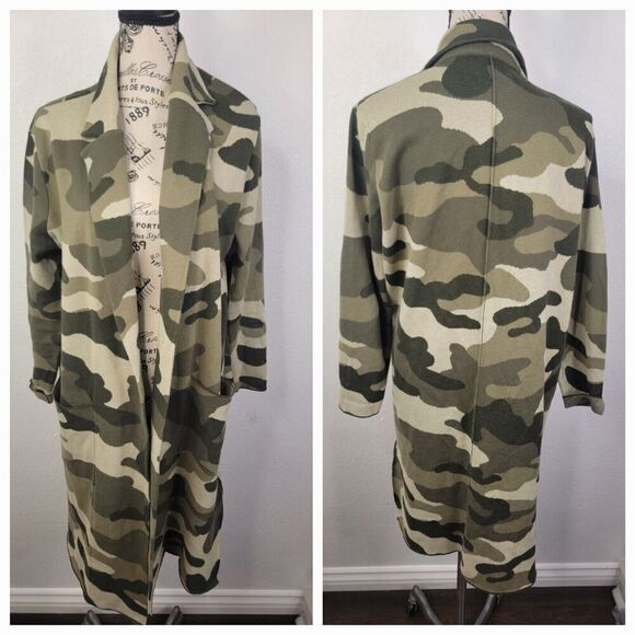 Maeve Anthropologie Kieran Camo Sweater Coat Small Green Motif Camouflage Floor - Picture 2 of 13